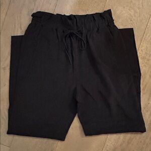 Eileen Fisher Black paper bag drawstring straight leg pants.